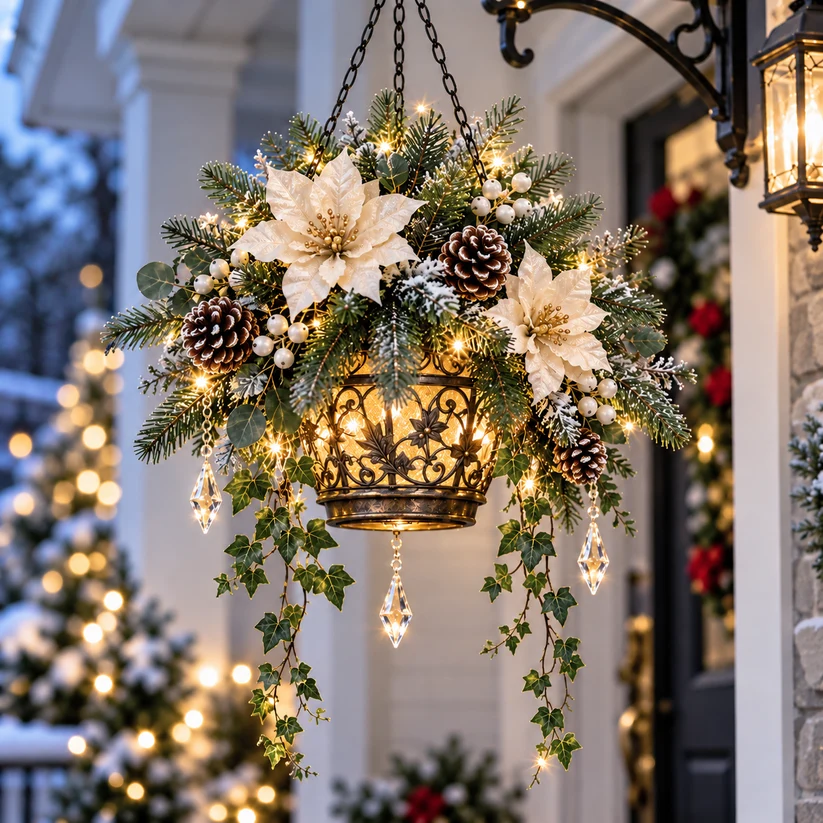 🔥🎄 Christmas Porch Glow™ – Pre-Lit Holiday Lantern & Evergreen Decor | 3 Festive Styles