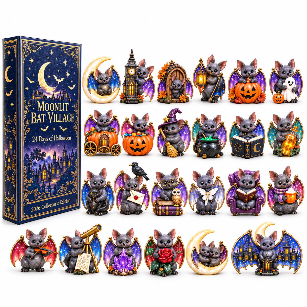 2026 Moonlit Bat Village Halloween Advent Calendar – 24 Unique Bat Collectibles in a Deluxe Gift Box
