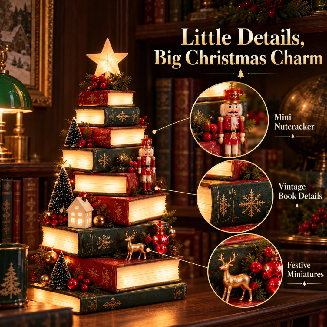 🎄Starlit Storybook Tree – Lighted Book Stack Decor with Remote