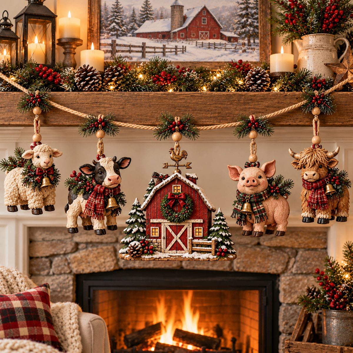 🔥100% Handmade in USA -🐄 Christmas Farm Friends Hanging Mantel Garland