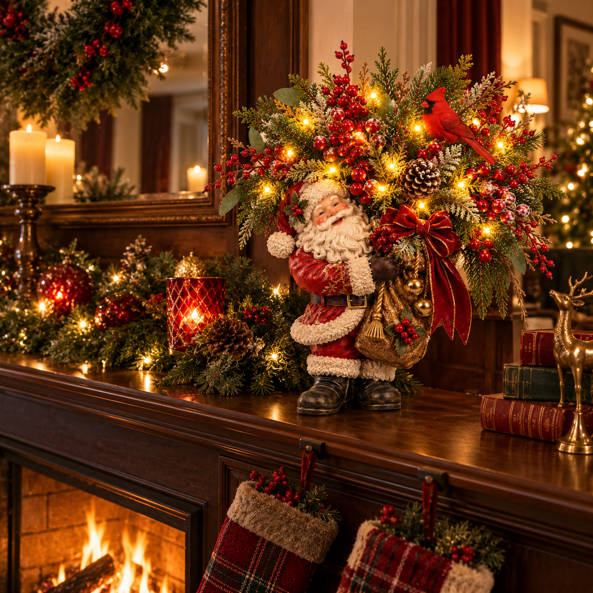 🔥🥰Santa’s Winter Glow – A Cardinal Christmas Display