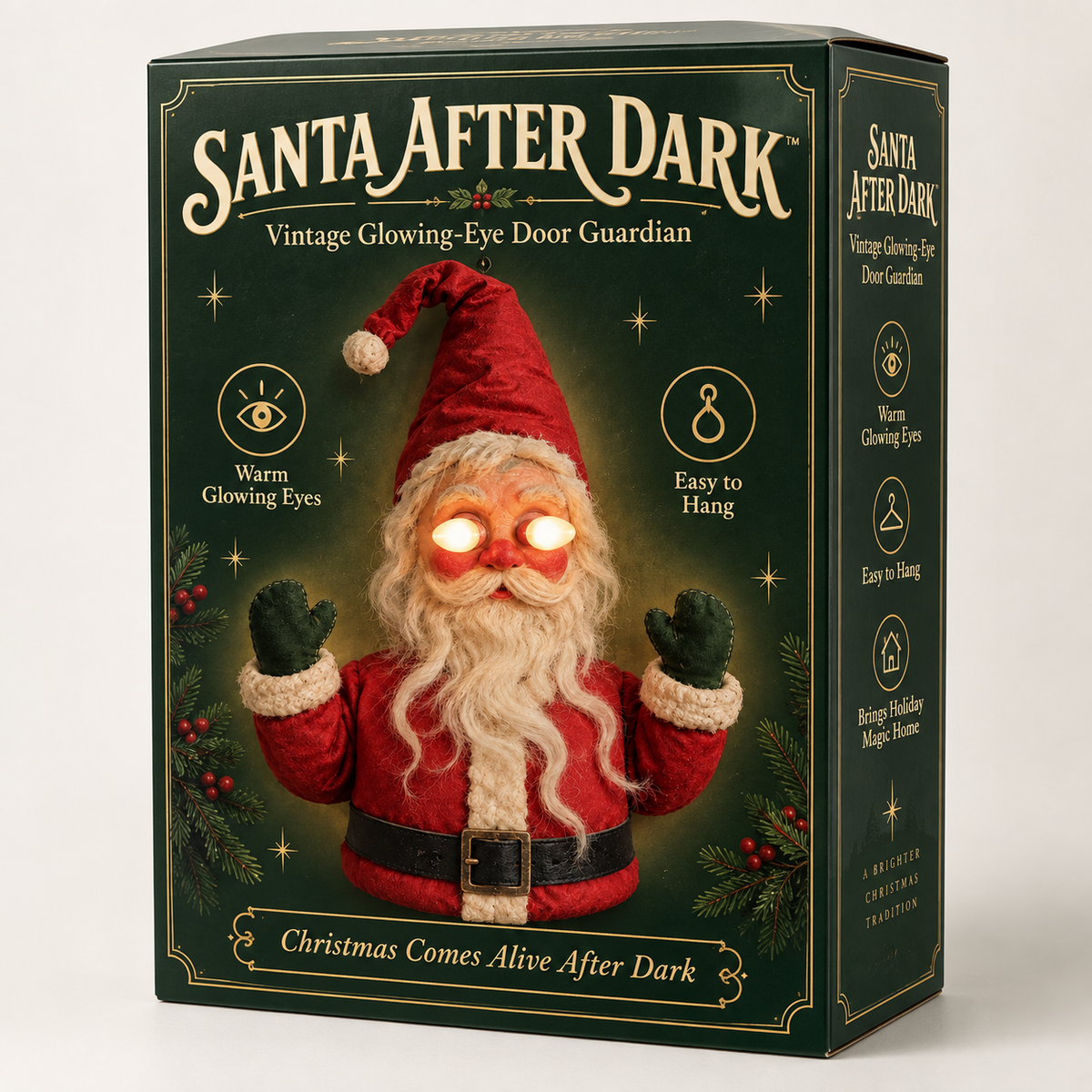 🎅👁️Santa After Dark – Vintage Glowing-Eye Door Guardian