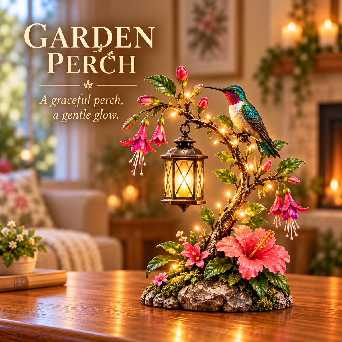 🌺🌺 Hummingbird Garden Glow Lantern – Lighted Floral Tabletop Décor