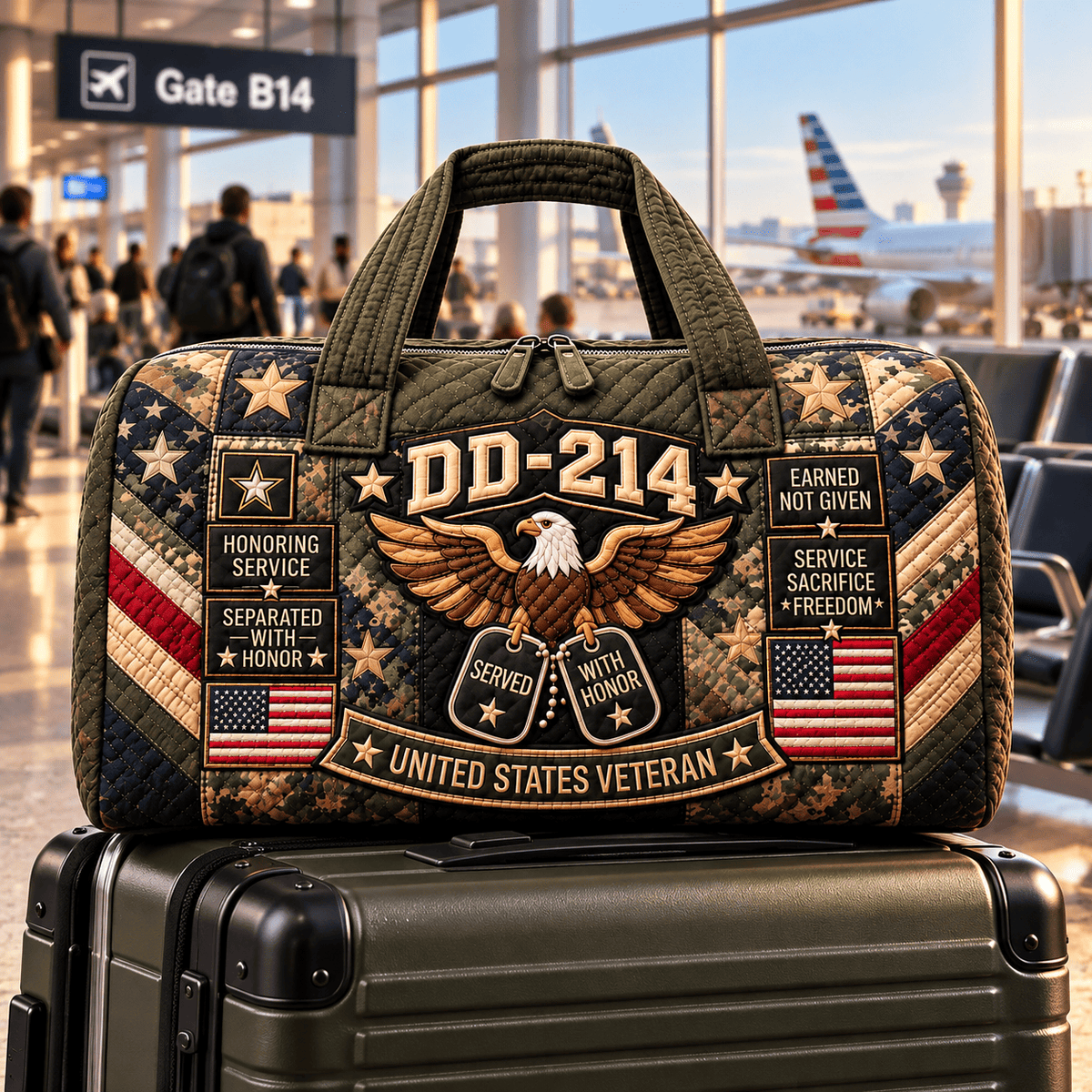 us100% Handmade DD-214 Veteran Honor Quilted Duffel Bag(๐๐ข๐๐ก๐๐๐ฅ ๐๐๐ซ๐ซ๐ข๐ฌ ๐๐๐ง๐๐ฆ๐๐๐ยฎ)