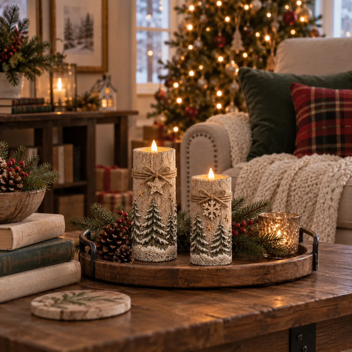 Vintage Christmas Flameless LED Candle Set