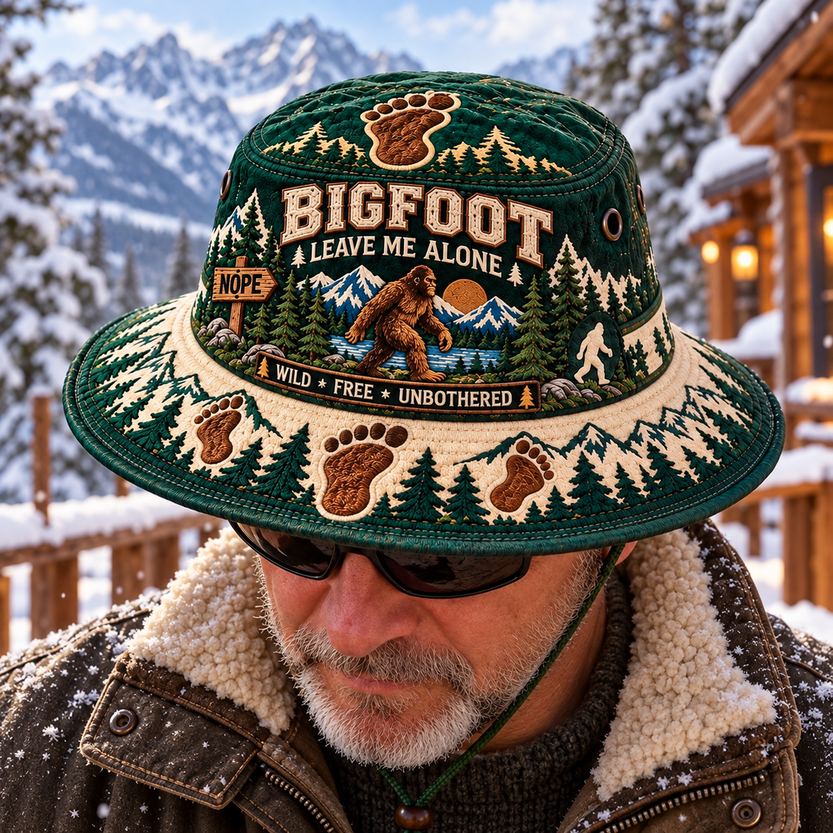 🦶🌲 Bigfoot “Leave Me Alone” Embroidered Boonie Hat — Wild, Free & Unbothered