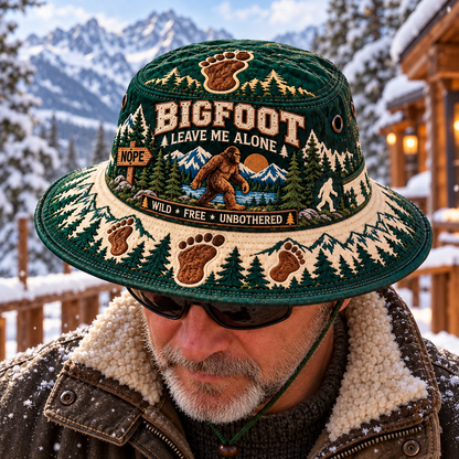 🦶🌲 Bigfoot “Leave Me Alone” Embroidered Boonie Hat — Wild, Free & Unbothered