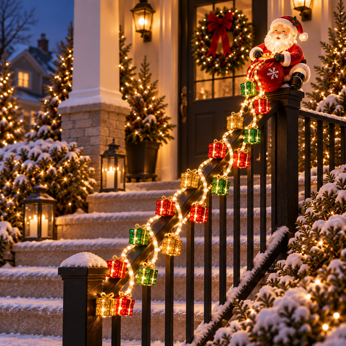 Santa Gift Christmas railing scene