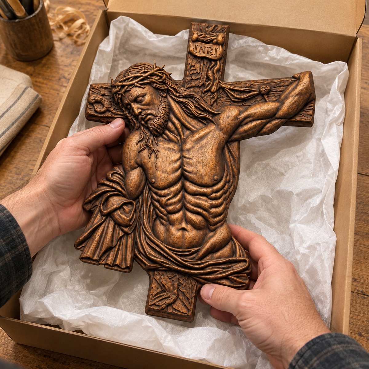 Faith & Grace™ Hand-Carved Wooden Crucifix – Jesus Christ Wall Cross