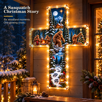 🎄 The Sasquatch Christmas Story – 6-Scene Lighted Woodland Cross
