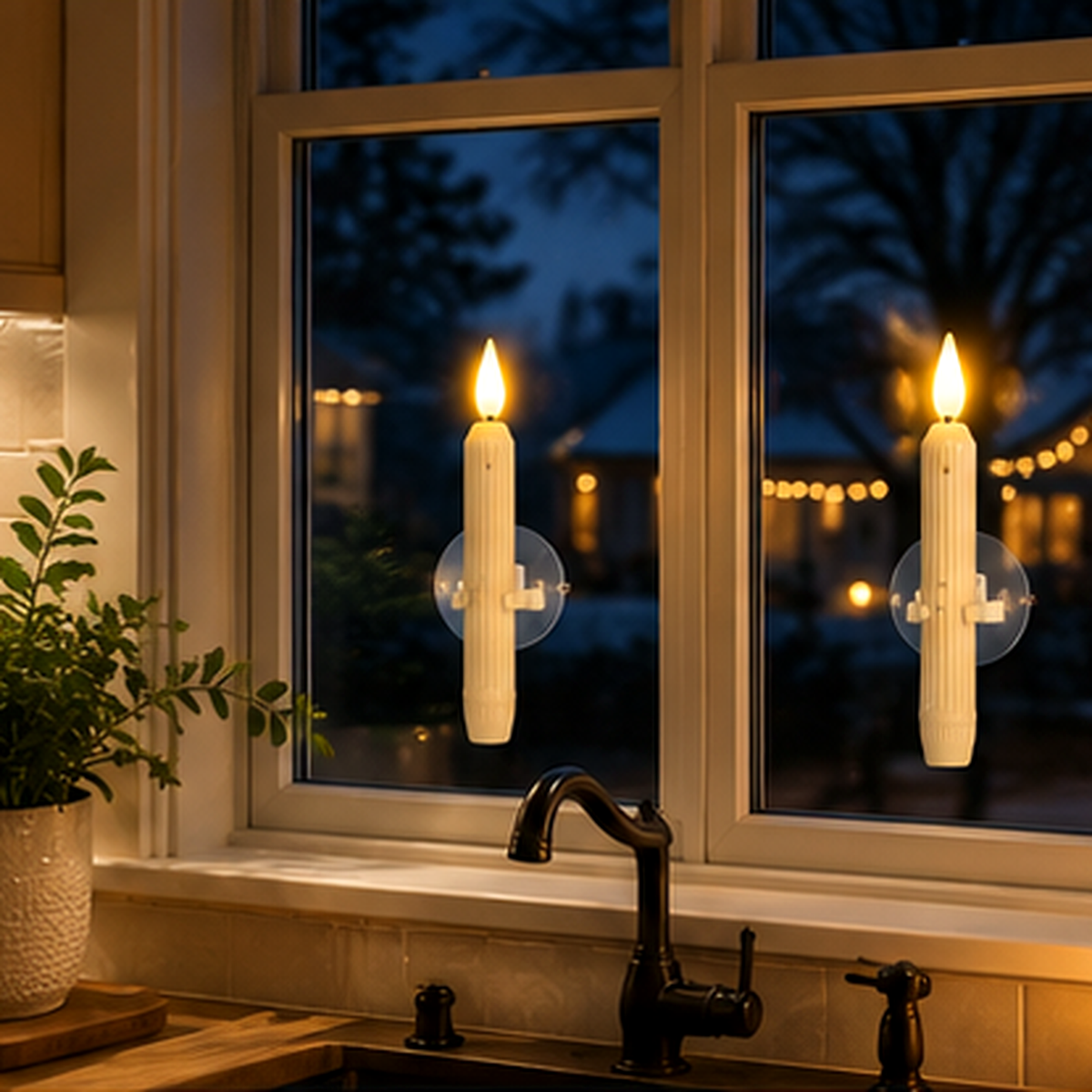 6Pcs Window Flameless Led Taper Candles with Sensor Dusk to Dawn