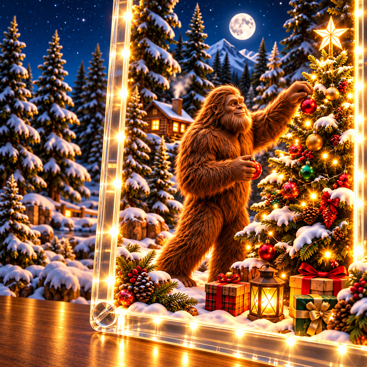 🎄 The Sasquatch Christmas Story – 6-Scene Lighted Woodland Cross