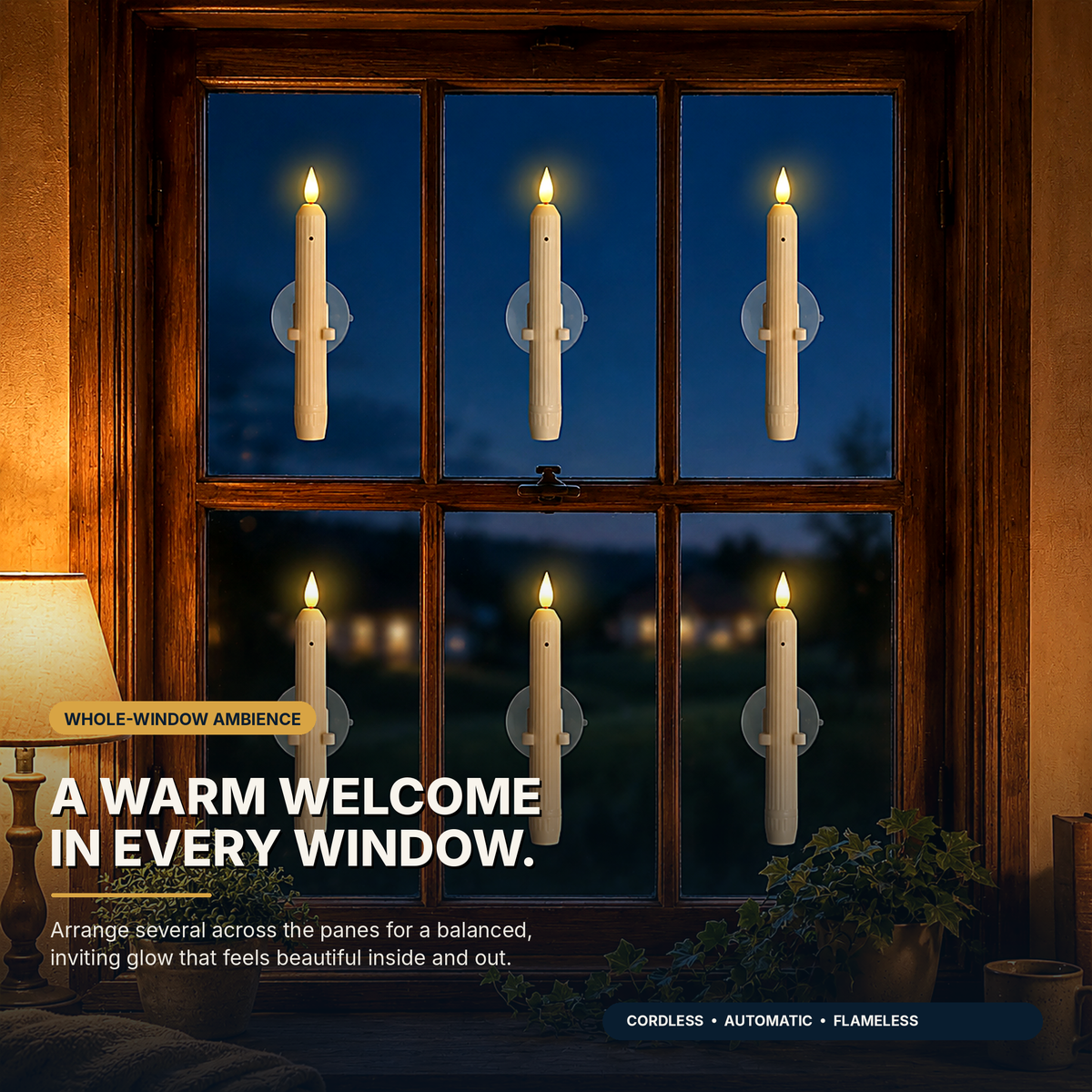 6Pcs Window Flameless Led Taper Candles with Sensor Dusk to Dawn