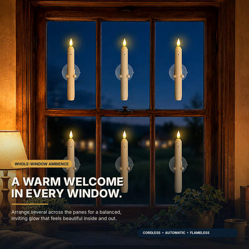 6Pcs Window Flameless Led Taper Candles with Sensor Dusk to Dawn
