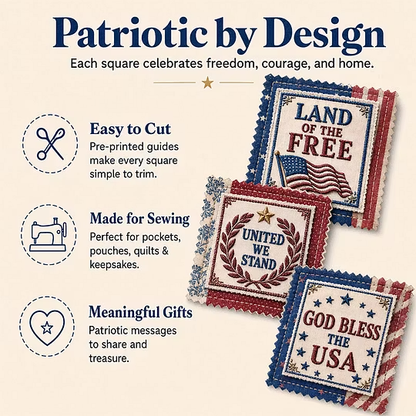🇺🇸 Patriotic Pocket Prayers Fabric Panel – 30 Inspirational Americana Sewing Squares