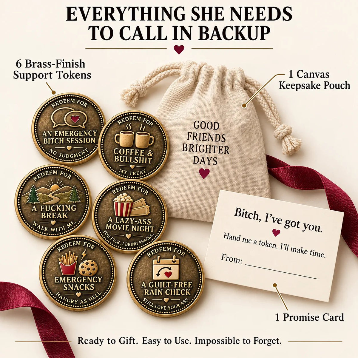 💝Six Ways to Say “I’ve Got You” – Friendship Support Token Set