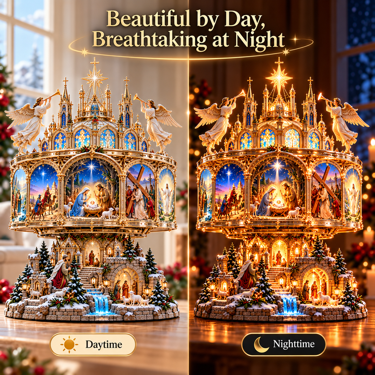 ✝️✨Journey of Faith™ – 360° Rotating Bible Story Light & Nativity Projector