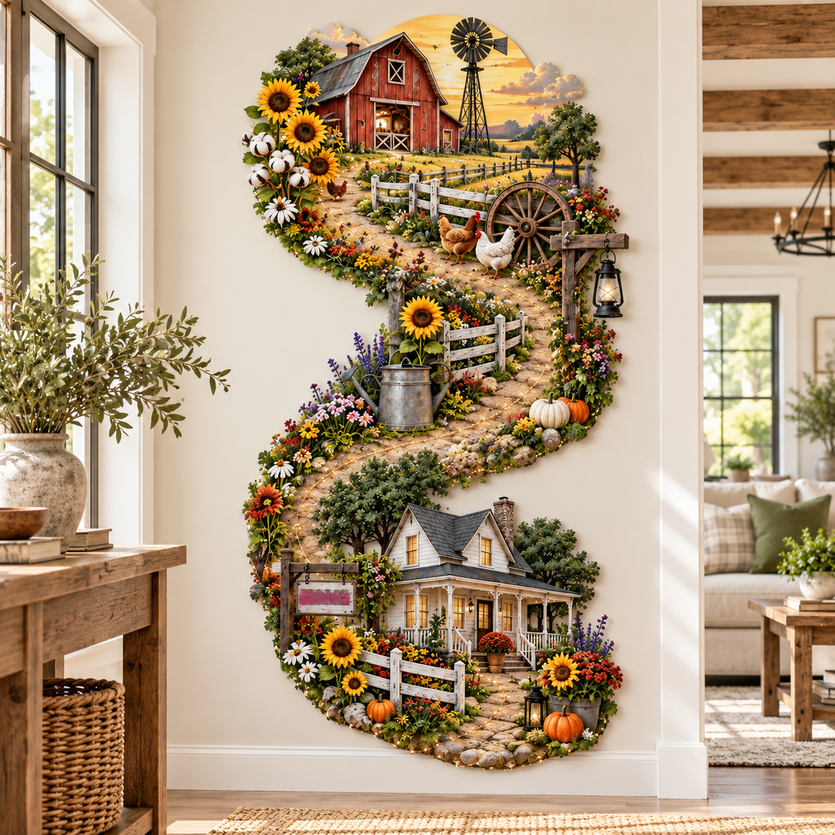 🌻Country Road Home – Illuminated Farmhouse Wall Art