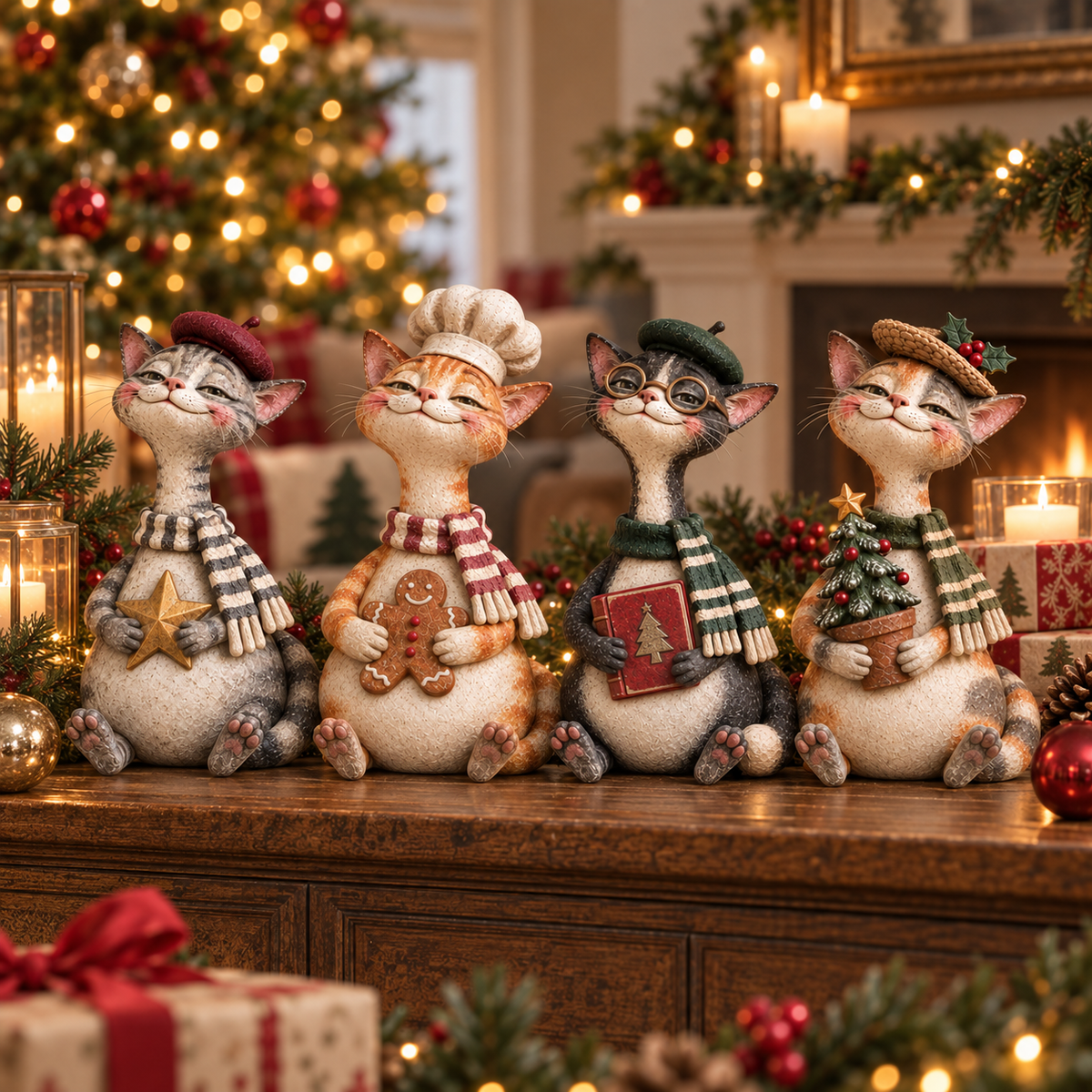 The Baker Christmas cat figurine