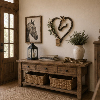 🐎🏠Horse Lover’s Heart Wall Decor – Rustic Equestrian Accent with Greenery