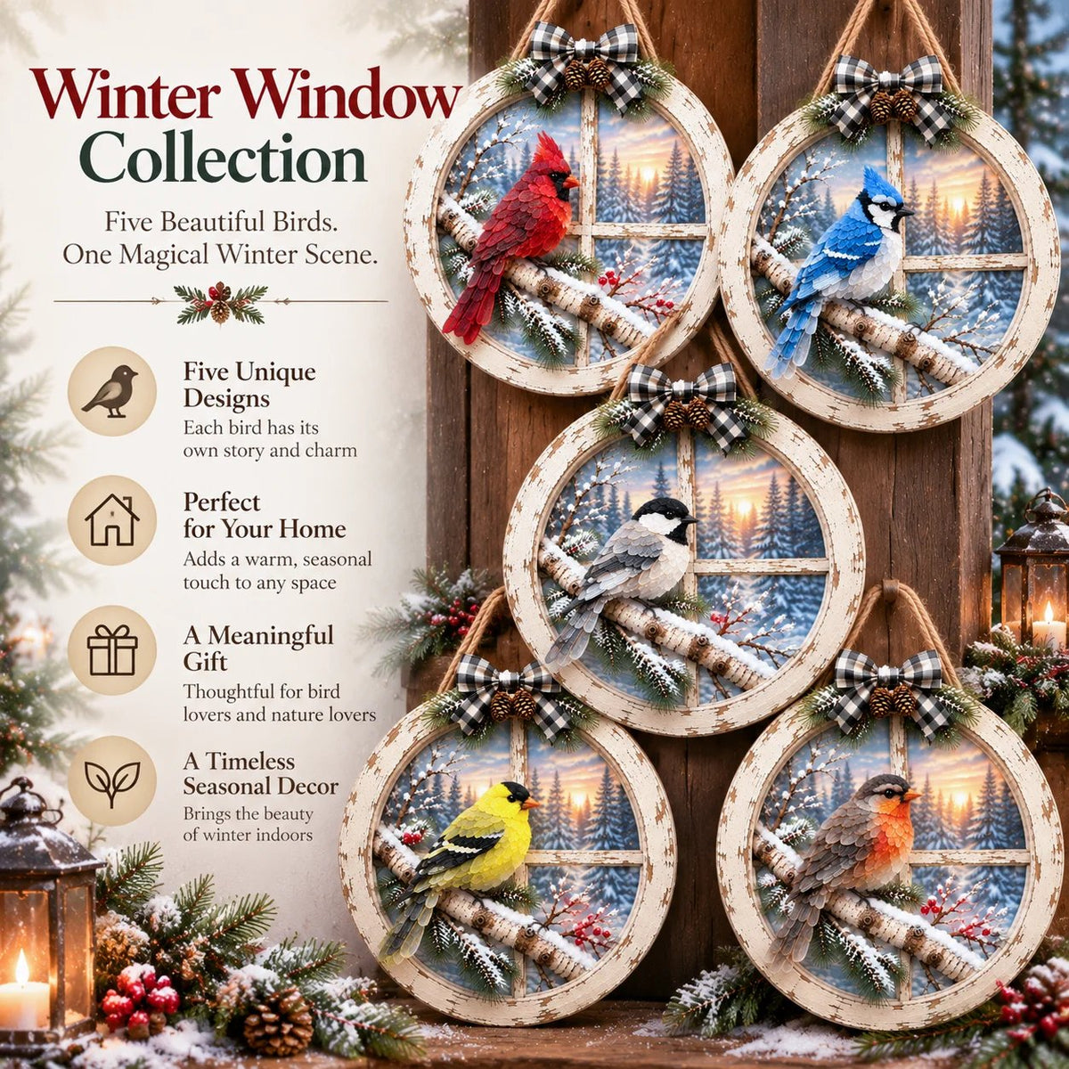 🐦 Winter Window Cardinal Wall Hanging Decor