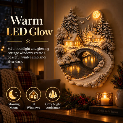 Moonlit Snowbridge Village™ Lighted 3D Wall Sculpture – Winter Village Wall Art with Warm LED Glow