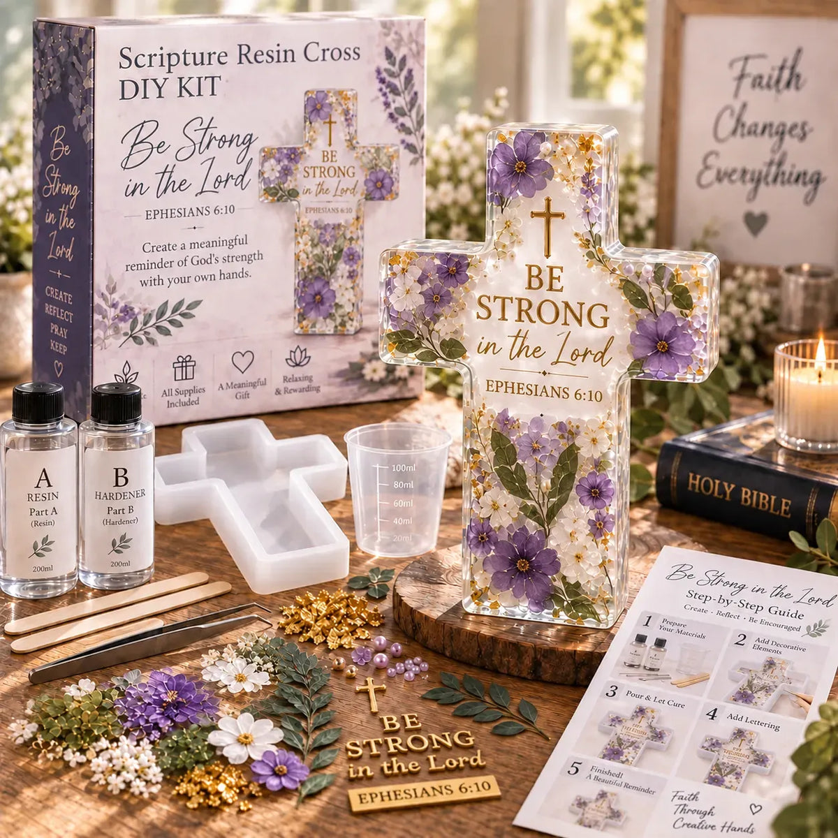 ✝️Be Still Scripture Cross DIY Kit -💕Tools & Step-by-Step Guide Included