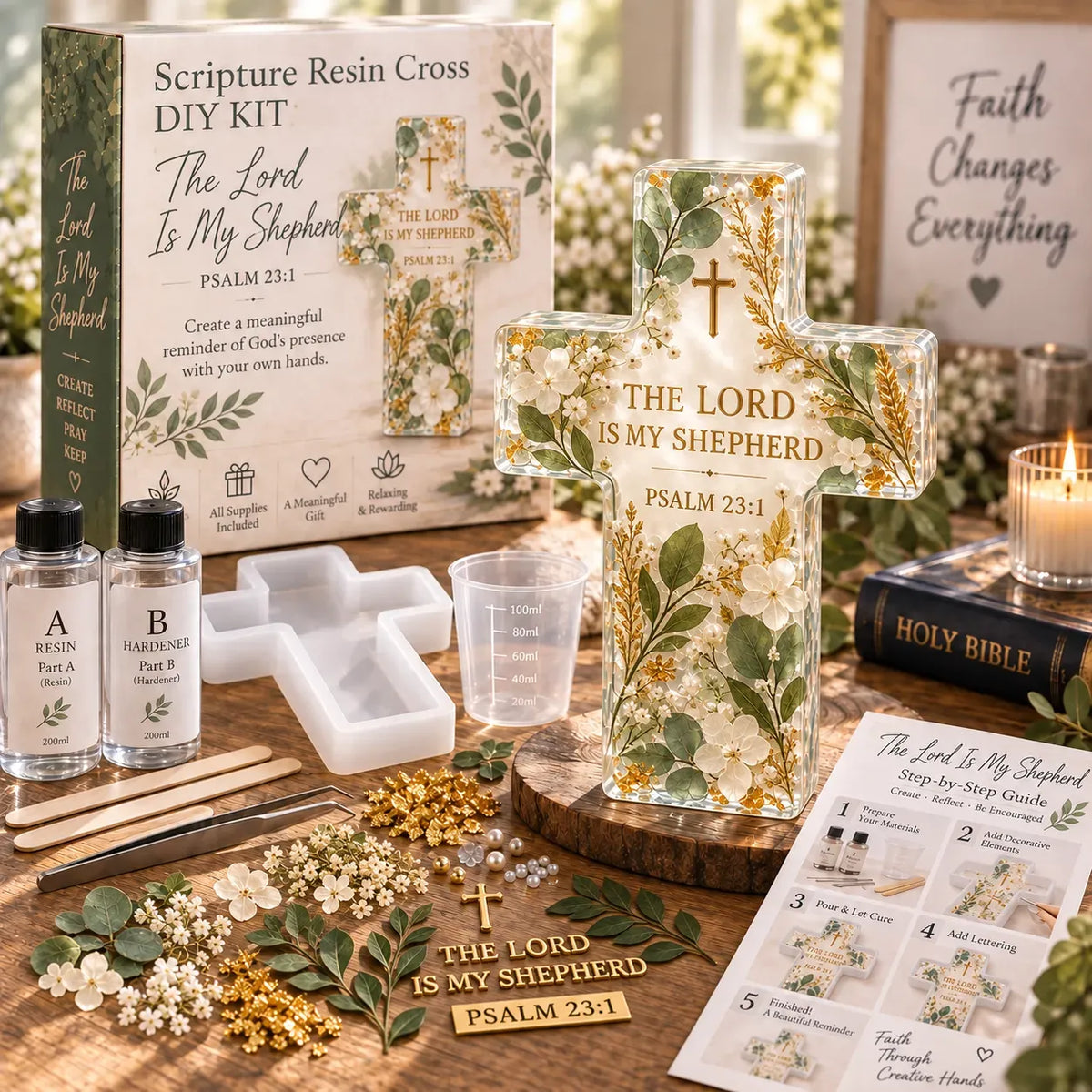 ✝️Be Still Scripture Cross DIY Kit -💕Tools & Step-by-Step Guide Included