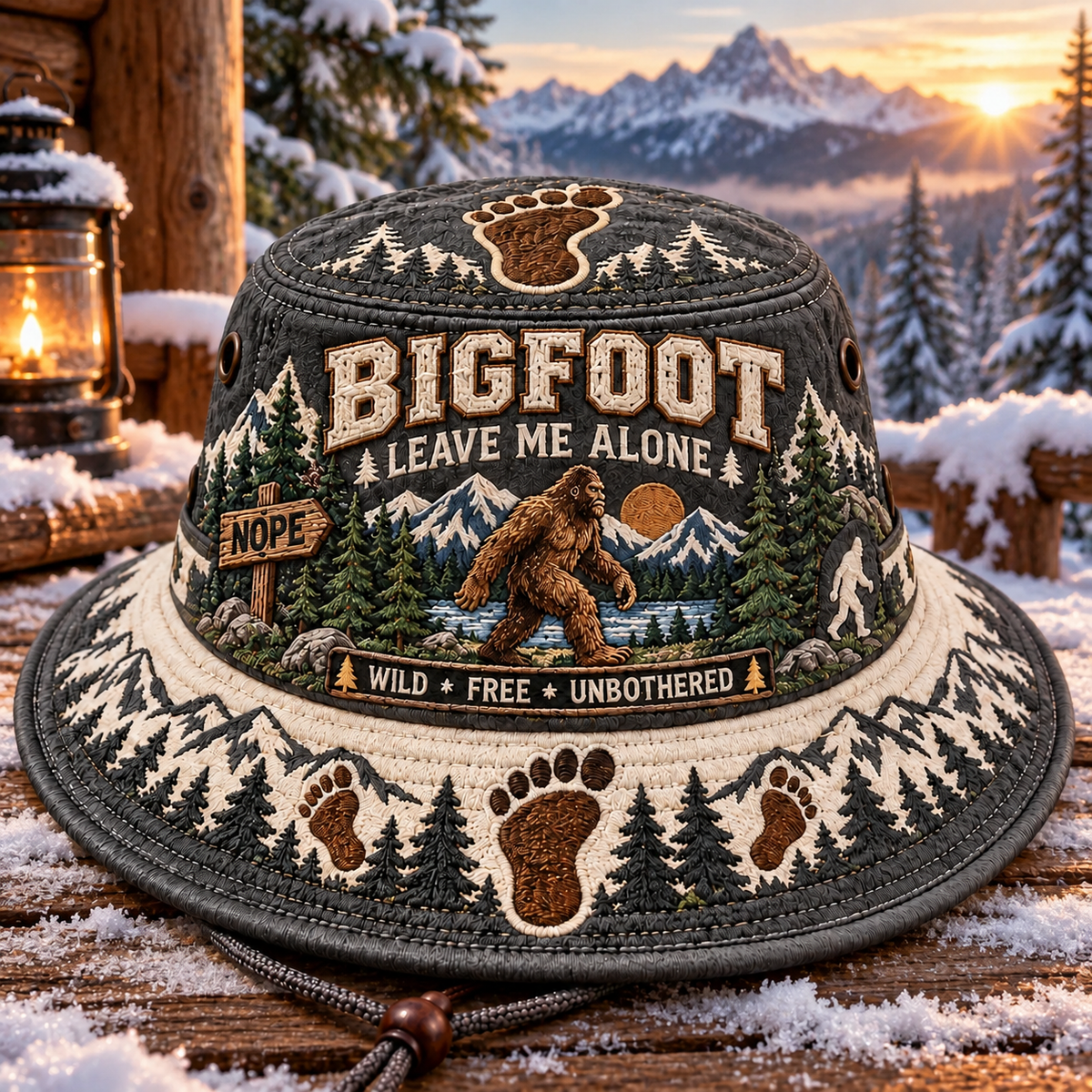 🦶🌲 Bigfoot “Leave Me Alone” Embroidered Boonie Hat — Wild, Free & Unbothered