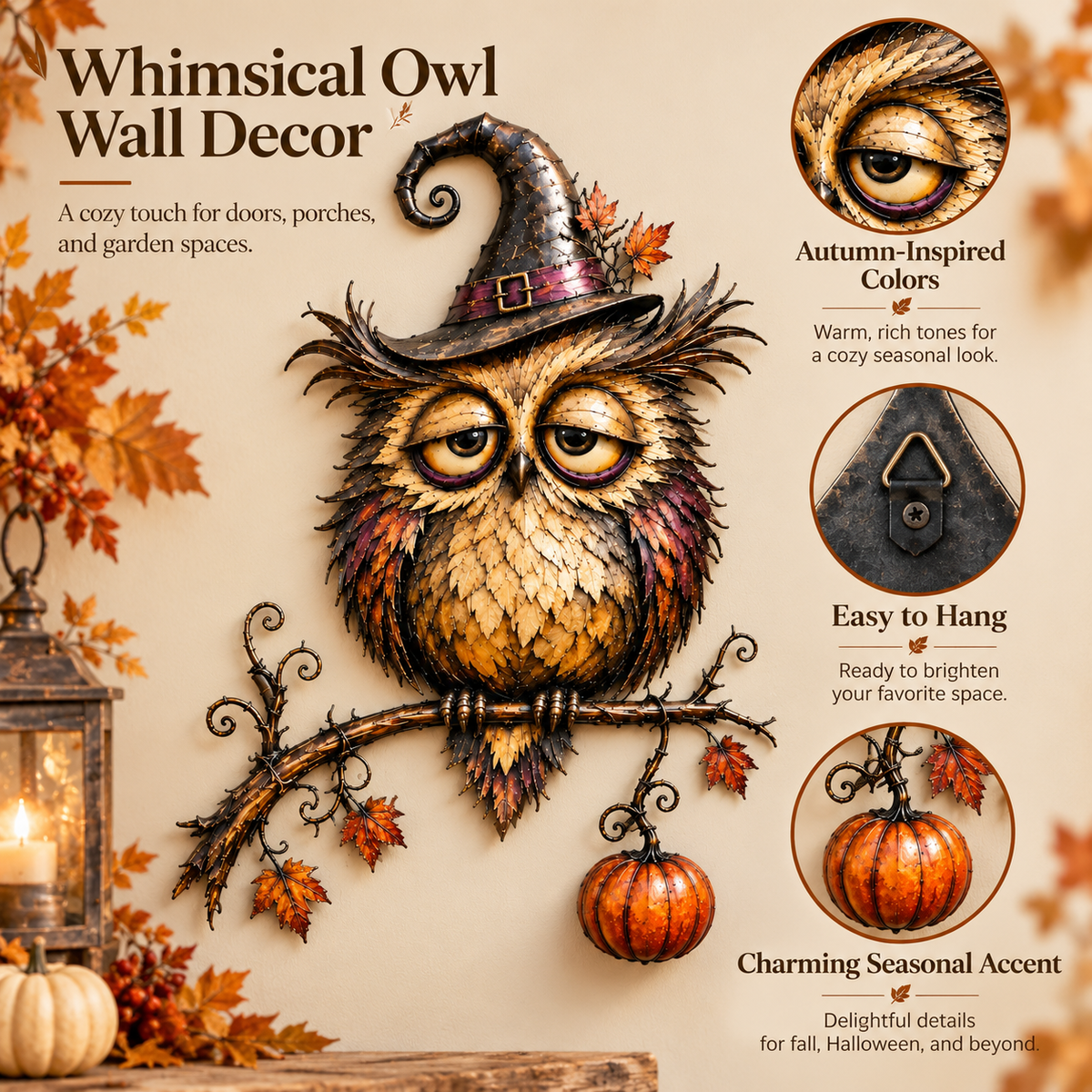 ✨Whimsical Halloween Wall Decor Collection – Owl, Witch, Black Cat & Raven
