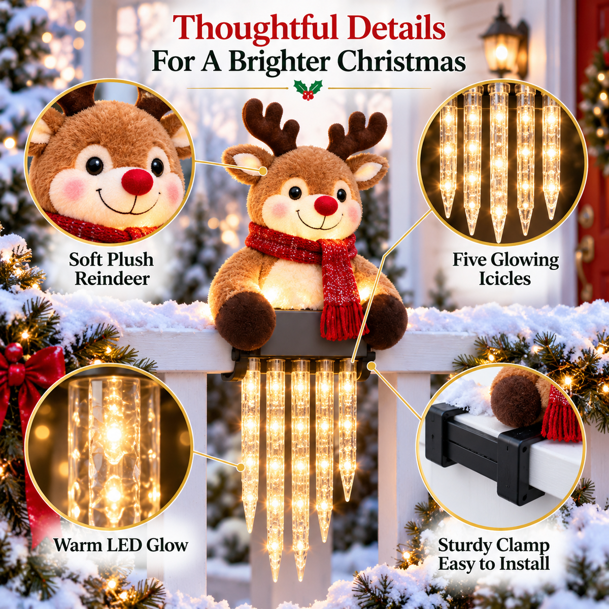 2027 Nestmiro® Christmas Glow Friends Icicle Railing Lights
