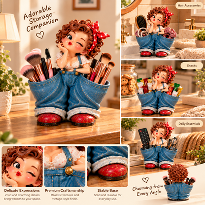 Little Miss Pockets™ – Cute Vintage Girl Organizer with Denim Storage Pockets