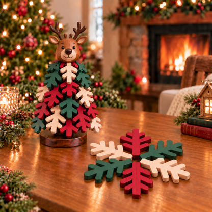 🎄 Christmas Snowflake Character Coasters with Festive Tabletop Holder