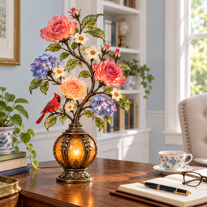 🌹✨ Eternal Bloom – Vintage Rose & Cardinal Table Lamp