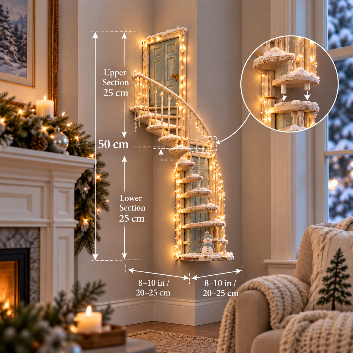 Lighted Winter Fairy Door Staircase Wall Decor