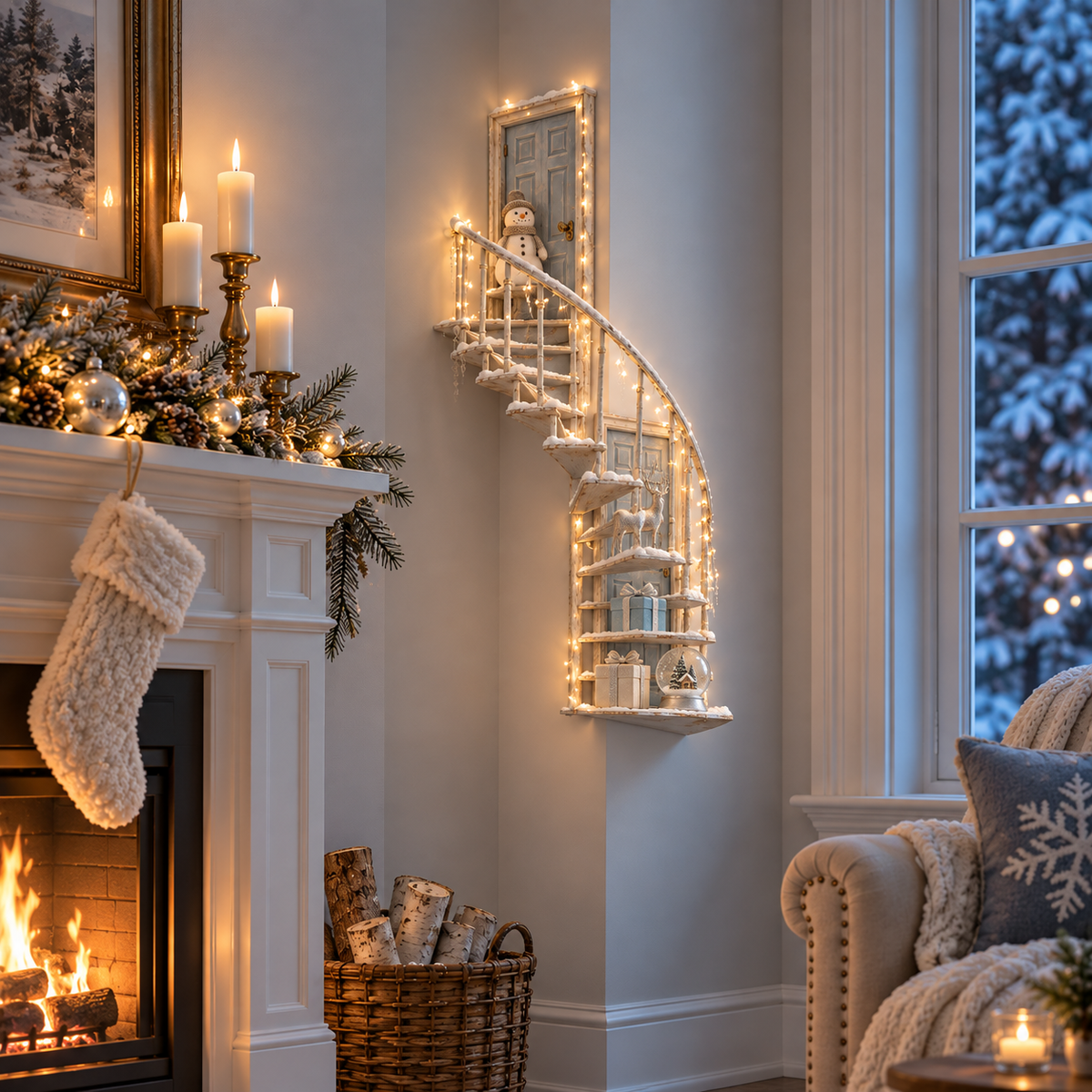Lighted Winter Fairy Door Staircase Wall Decor