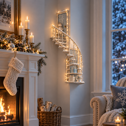 Lighted Winter Fairy Door Staircase Wall Decor