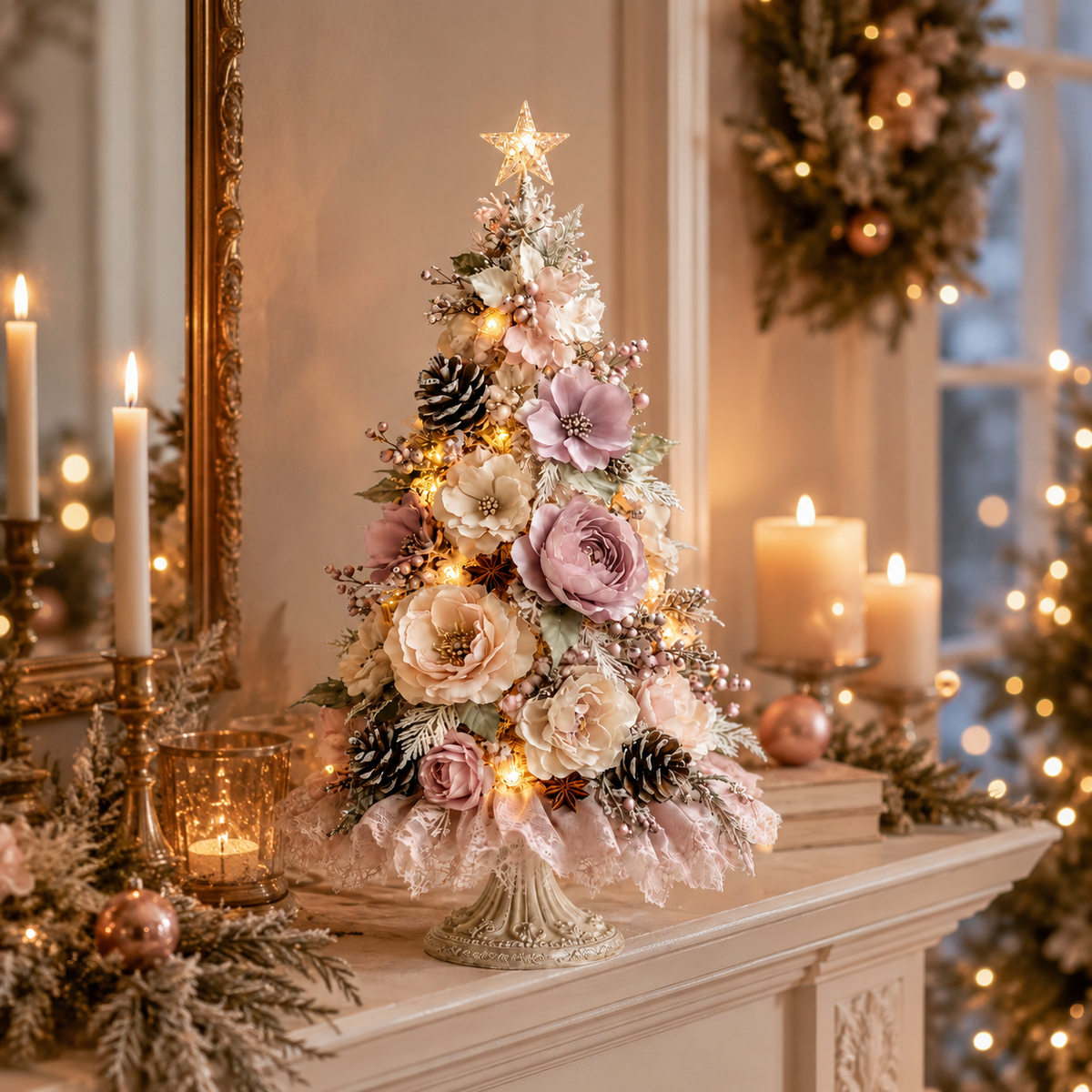 🌸Blush Blossom Illuminated Christmas Tree