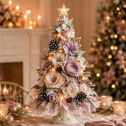 🌸Blush Blossom Illuminated Christmas Tree