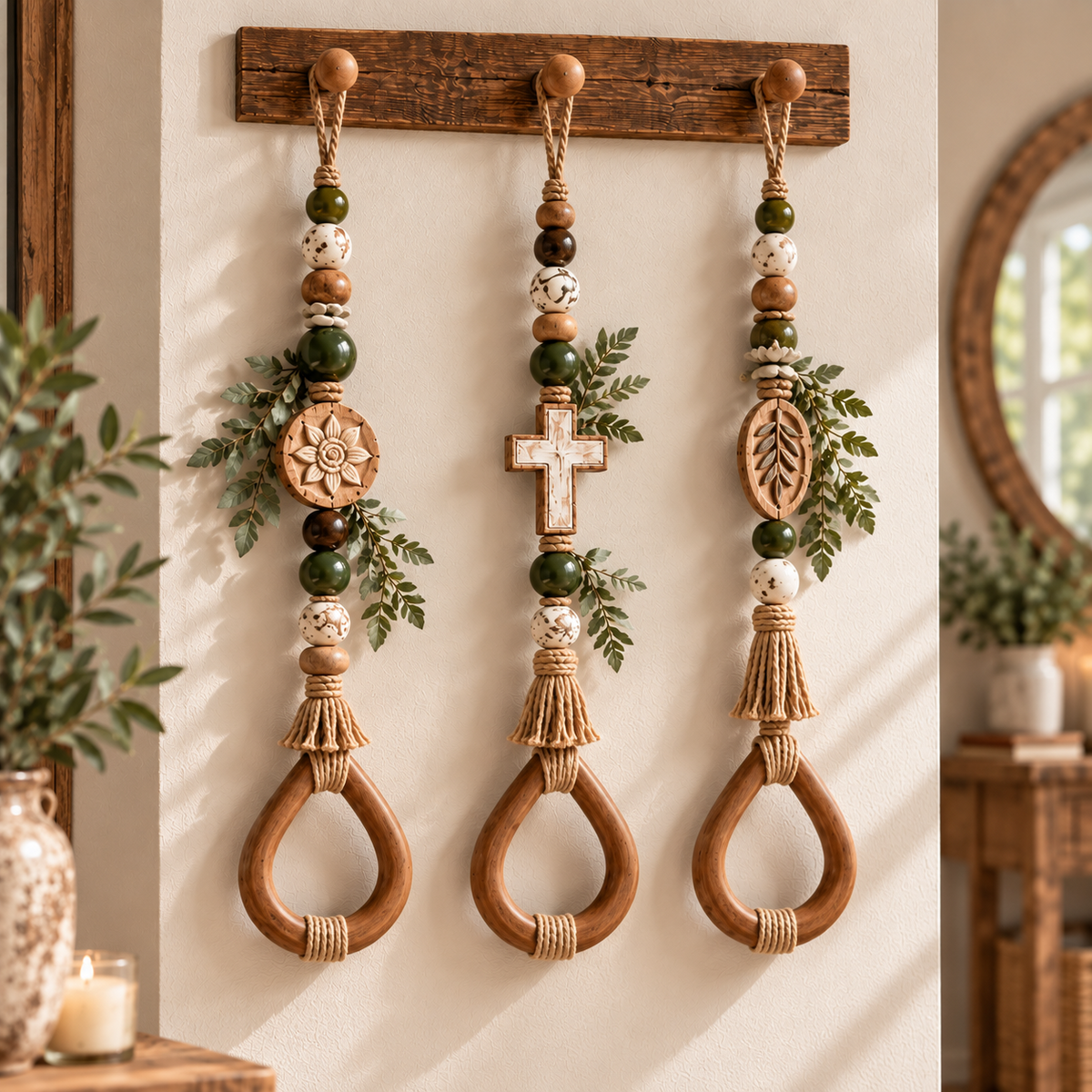 🔥😍Boho Teardrop Wall Hanger – Rustic Wooden Towel & Accessory Organizer
