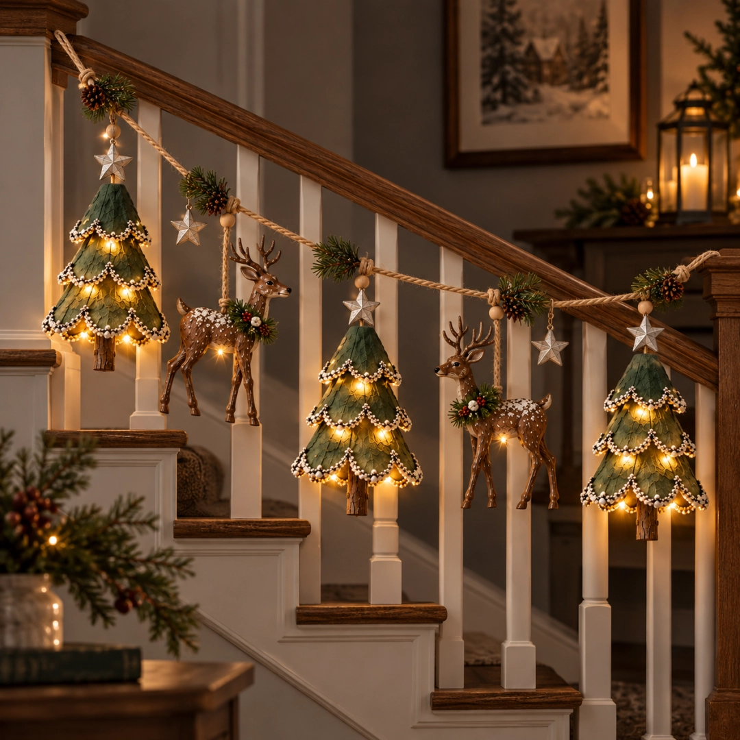 🦌 Lighted Woodland Christmas Garland
