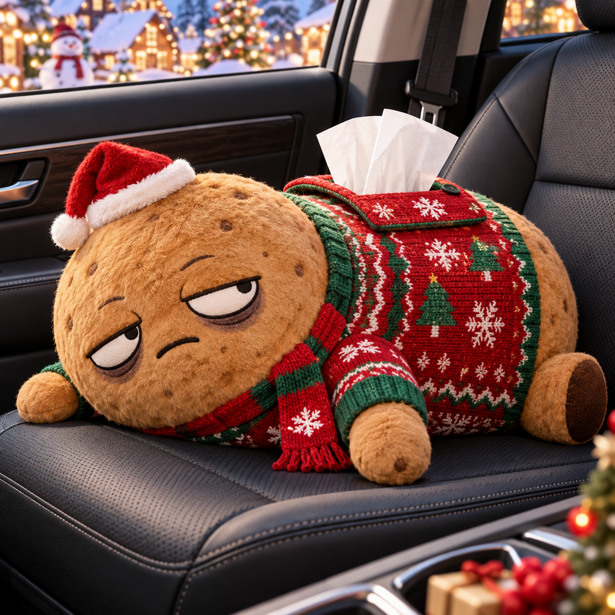 🎅Lazy Potato Christmas Car Tissue Buddy  –🥔 Funny Slacker Holiday Car Decor