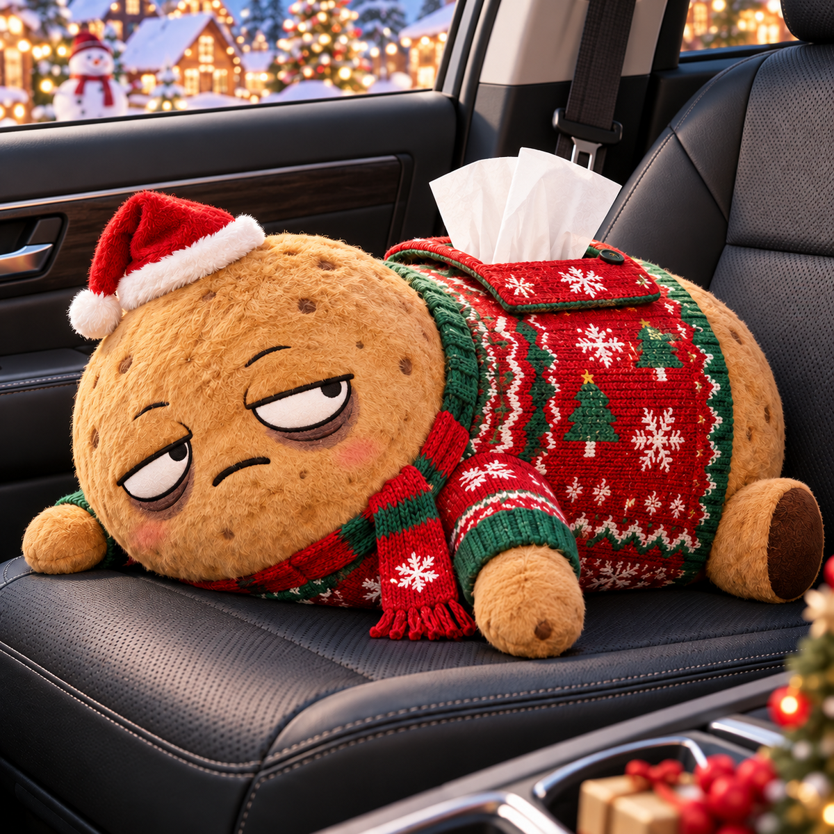 🎅Lazy Potato Christmas Car Tissue Buddy  –🥔 Funny Slacker Holiday Car Decor