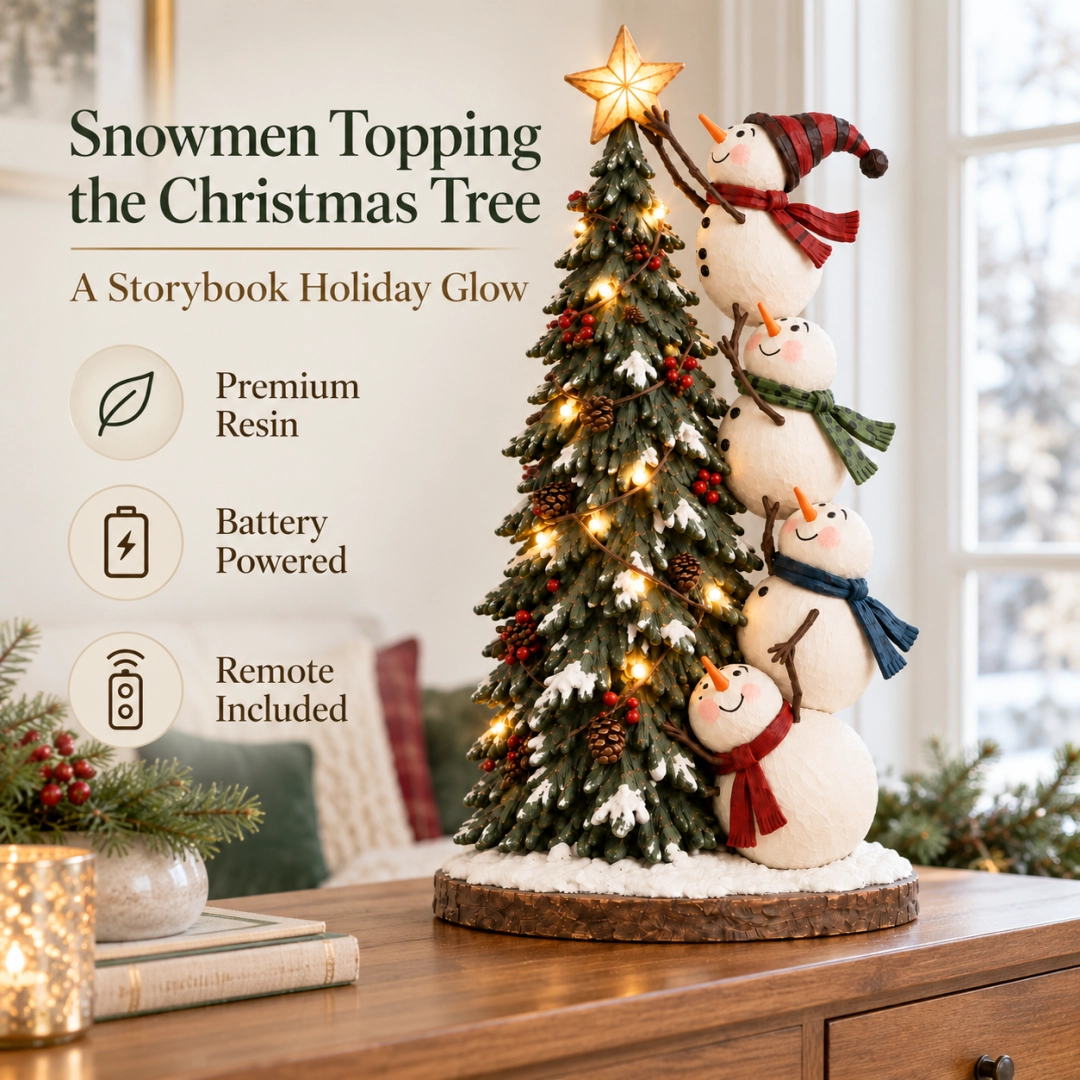 ❄️Snowmen Topping the Christmas Tree – Lighted Christmas Figurine