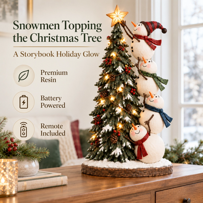 ❄️Snowmen Topping the Christmas Tree – Lighted Christmas Figurine