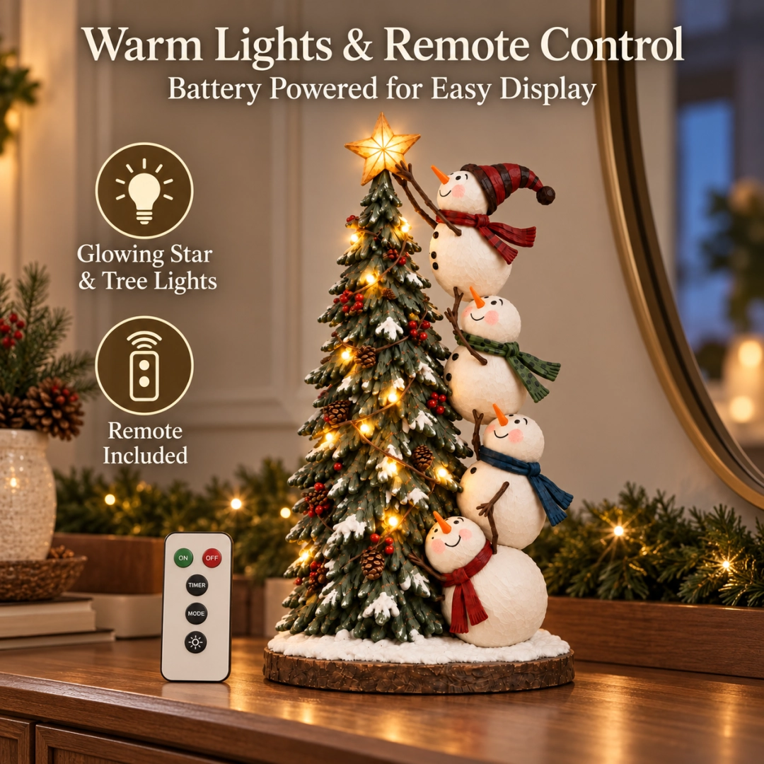 ❄️Snowmen Topping the Christmas Tree – Lighted Christmas Figurine