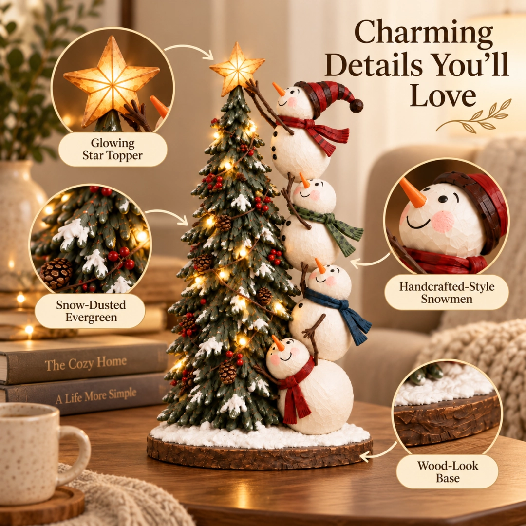 ❄️Snowmen Topping the Christmas Tree – Lighted Christmas Figurine