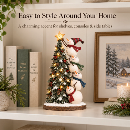 ❄️Snowmen Topping the Christmas Tree – Lighted Christmas Figurine