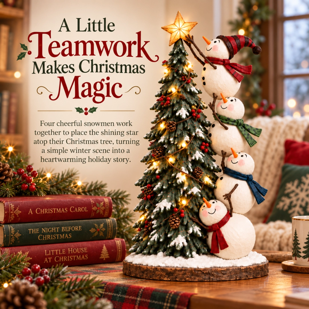 ❄️Snowmen Topping the Christmas Tree – Lighted Christmas Figurine
