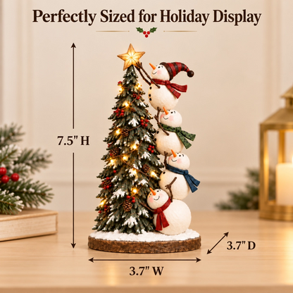 ❄️Snowmen Topping the Christmas Tree – Lighted Christmas Figurine